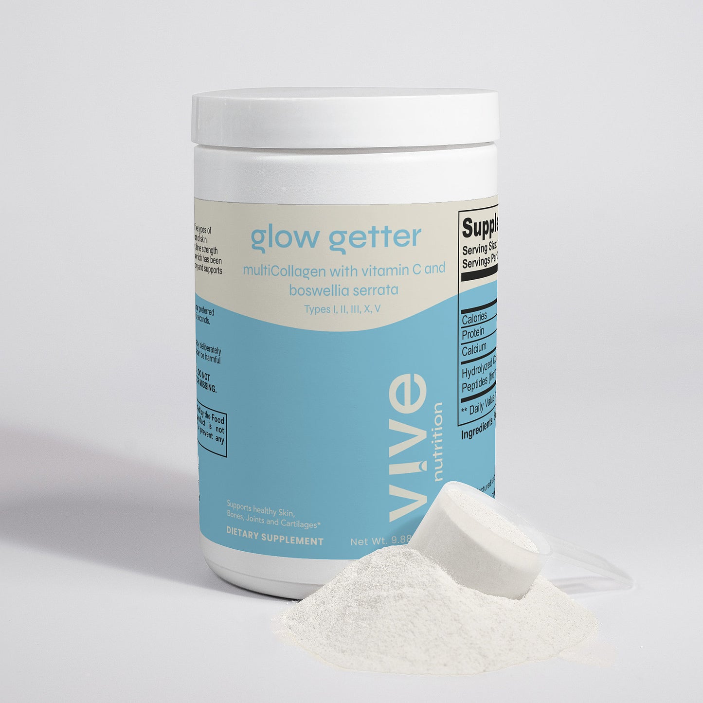 Glow Getter - Hydrolyzed Multi Collagen Blend with Vitamin C and Boswellia Serreta for Skin, Hair, Bones & Joints - Perfect for Smoothies & Yogurt