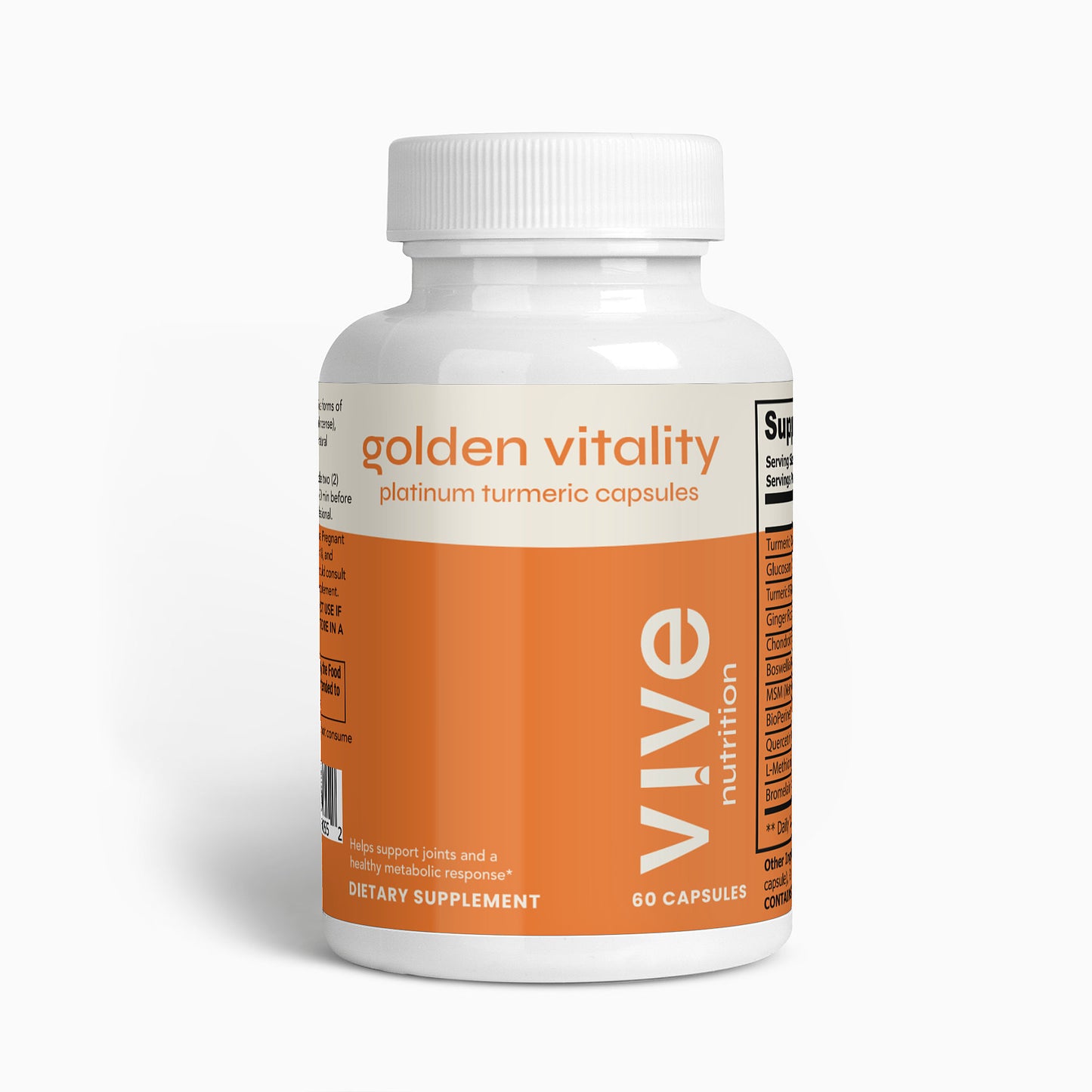 Golden Vitality Platinum Turmeric Blend Capsules with 95% Curcuminoids & BioPerine - Sugar-Free Joint & Bone Support, Inflammation Response